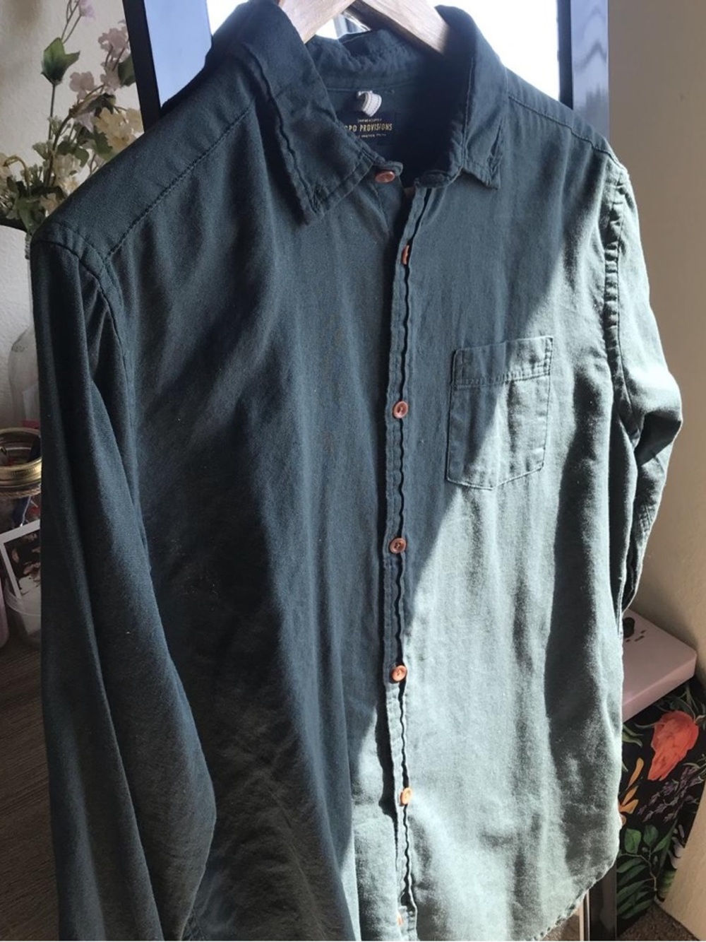 URBAN OUTFITTERS CPO PROVISIONS men’s dark green casual button up shirt sz S NWT